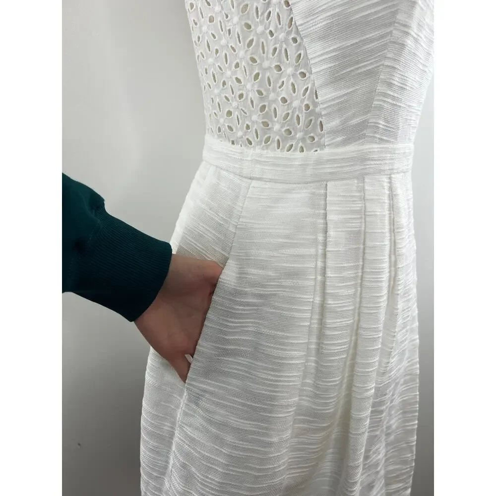 Ali Ra White Cotton Eyelet Cutout Crochet Sleeveless Fit Flare Short Dress 4 S
